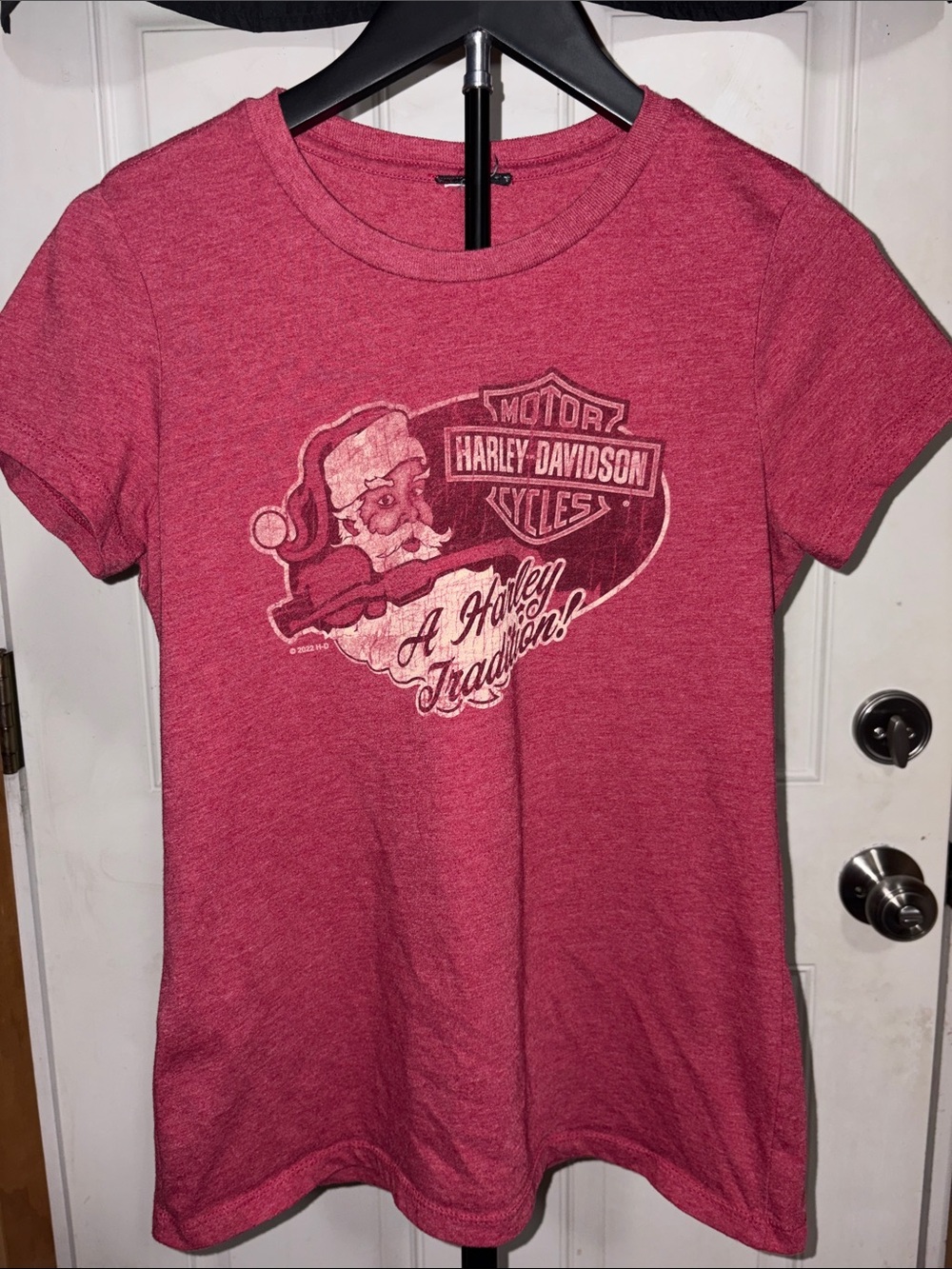 Harley Davidson Women's Santa Claus Graphic Tee "A Harley Tradition"